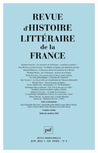  PUF - Revue d'histoire littéraire de la France N° 2, Avril-juin 2014 : .