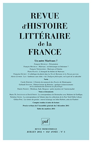 Pierre-Louis Rey - Revue d'histoire littéraire de la France N° 3, Juillet 2012 : Un autre Marivaux ?.