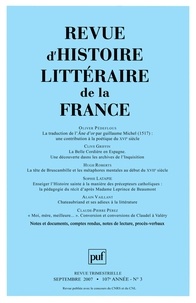  Collectif - Revue d'histoire littéraire de la France N° 3, septembre 2007 : .