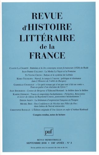 Claude La Charité et Jean-Pierre Collinet - Revue d'histoire littéraire de la France N° 3, Septembre 2008 : .