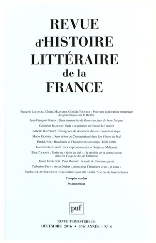 Alain Génetiot - Revue d'histoire littéraire de la France N° 4, décembre 2016 : .