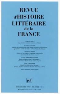  PUF - Revue d'histoire littéraire de la France N° 4, Juillet-août 1998 : .