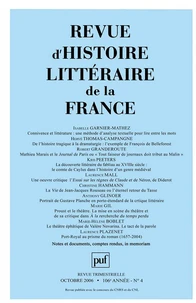 Revue d'histoire littéraire de la France N° 4, Octobre 2006