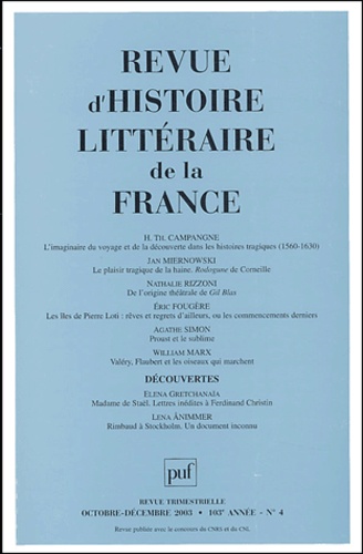  Collectif - Revue d'histoire littéraire de la France N° 4, Octobre-Décemb : .