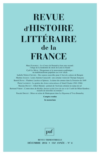 Alain Génetiot - Revue d'histoire littéraire de la France N° 4, Octobre-décembre 2014 : .