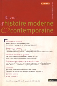 Pierre Milza et Daniel Roche - Revue d'histoire moderne et contemporaine Tome 57 N° 4/4 bis, octobre-décembre 2010 : .