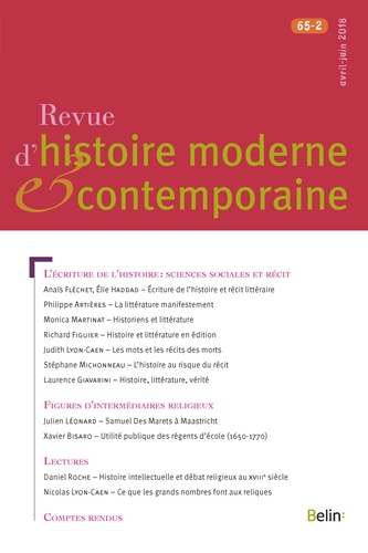  Belin - Revue d'histoire moderne et contemporaine Tome 65 N° 2, 2018 : .