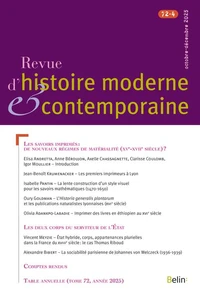 Revue d'histoire moderne et contemporaine Tome 72, N° 4, octobre-décembre 2025