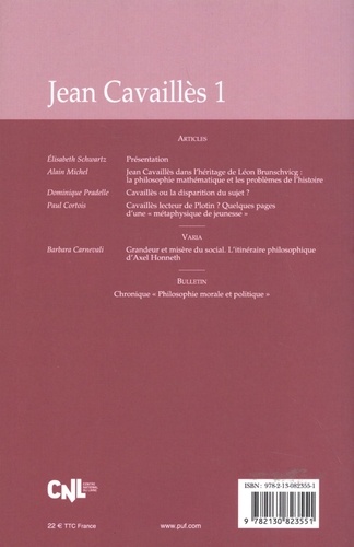 Revue de Métaphysique et de Morale N° 1, janvier-mars 2020 Jean Cavaillès. Tome 1