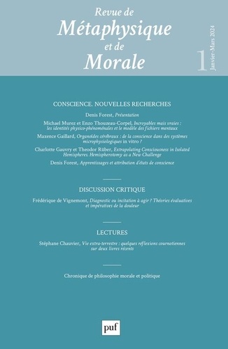 Denis Kambouchner - Revue de Métaphysique et de Morale N° 1, janvier-mars 2024 : Conscience - Nouvelles recherches.