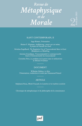 Raphaële Andrault et Jean-Pascal Anfray - Revue de Métaphysique et de Morale N° 2, avril-juin 2023 : Kant contemporain - Volume 2.