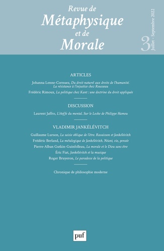 Raphaële Andrault et Jean-Pascal Anfray - Revue de Métaphysique et de Morale N° 3, juillet-septembre 2022 : Vladimir Jankélévitch.