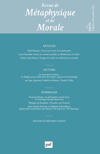 Revue de Métaphysique et de Morale N° 4, novembre-décembre 2023