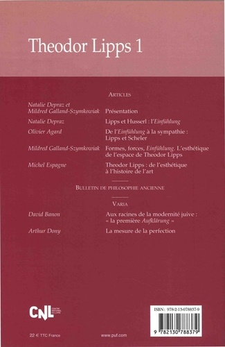 Revue de Métaphysique et de Morale N° 4, octobre-décembre 2017 Theodor Lipps. Volume 1
