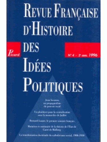  Picard Editions - Revue française d'Histoire des idées politiques N° 4 : .