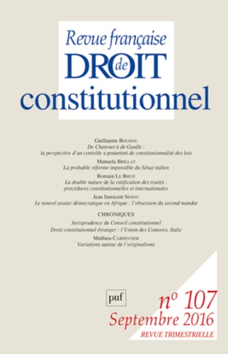 Frédéric Mériot - Revue française de Droit constitutionnel N° 107, septembre 2016 : .