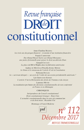 Revue française de Droit constitutionnel N° 112, décembre 2017