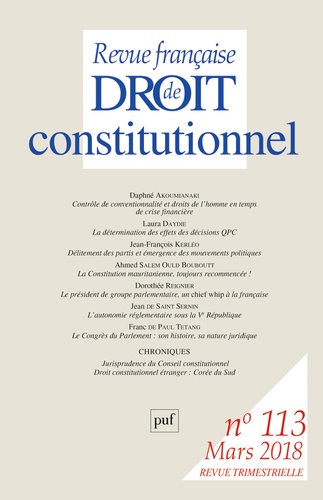 Sylvie Marcé - Revue française de Droit constitutionnel N° 113, mars 2018 : .
