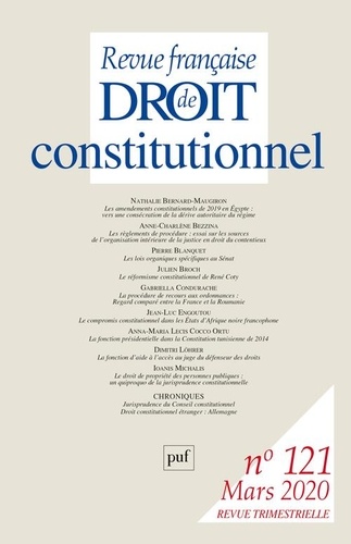  PUF - Revue française de Droit constitutionnel N° 121, mars 2020 : .