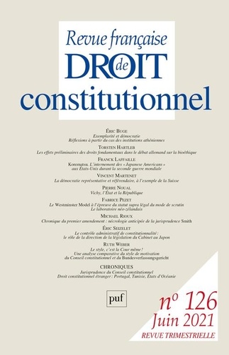  PUF - Revue française de Droit constitutionnel N° 126, mai 2021 : .