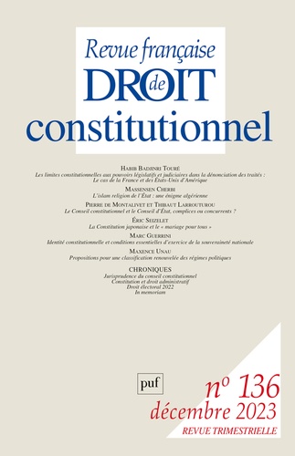 Revue française de Droit constitutionnel N° 136, décembre 2023 Varia