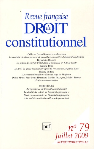 Odile de David Beauregard-Berthier et Pauline Türk - Revue française de Droit constitutionnel N° 79, Juillet 2009 : .