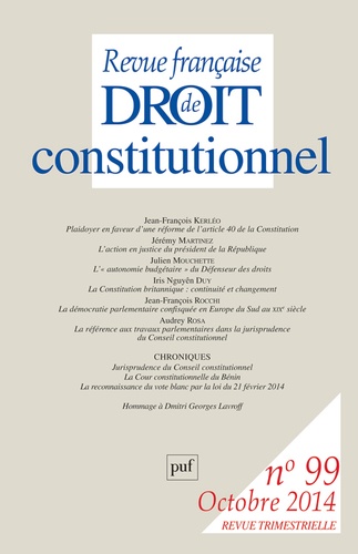 Frédéric Mériot - Revue française de Droit constitutionnel N° 99, Octobre 2014 : .