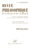 Yvon Brès et Dominique Merllié - Revue philosophique N° 1, janvier-mars 2022 : Miscellanea.