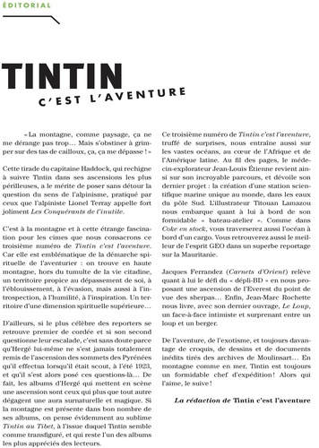 Tintin c'est l'aventure N° 3, novembre-décembre 2019, janvier 2020 La montagne