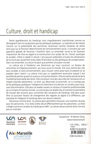 Culture, droit et handicap. Actes du colloque organisé le 10 avril 2015 à l'Ecole de droit de l'Université d'Auvergne