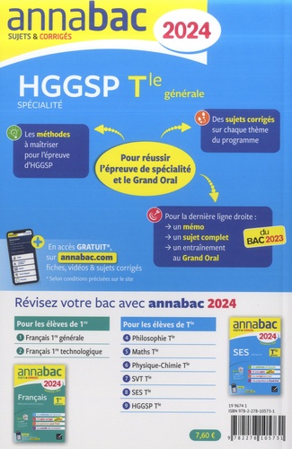 HGGSP spécialité Tle générale. Sujets & corrigés  Edition 2024