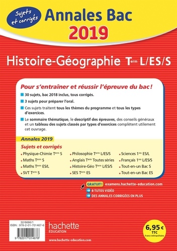 Annales BAC Histoire-Géographie Tles L, ES, S  Edition 2019