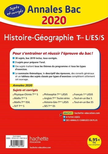 Histoire-Géographie Tle L, ES, S. Sujets et corrigés