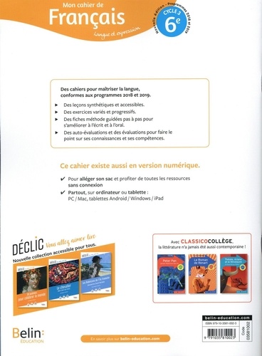 Mon cahier de Français 6e Cycle 3. Langue et expression  Edition 2020