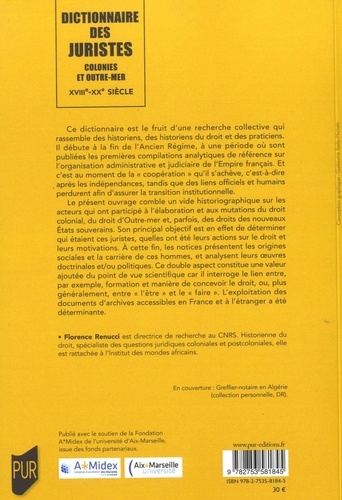 Dictionnaire des juristes. Colonies et Outre-mer, XVIIIe-XXe siècle