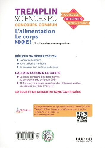 Tremplin Sciences Po IEP Questions contemporaines. L'alimentation - Le corps  Edition 2024