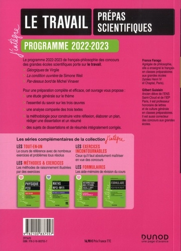 Le travail. Prépas scientifiques Français-Philosophie  Edition 2022-2023