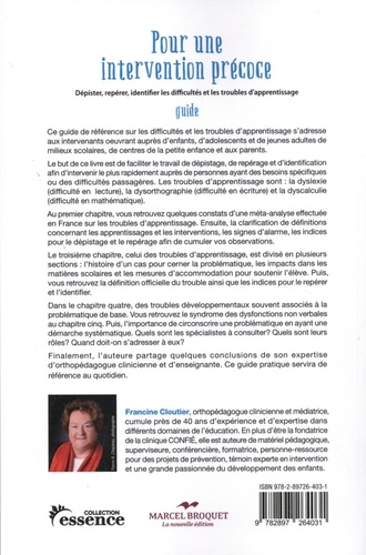 Pour une intervention précoce. Dépister, repérer, identifier les difficultés et les troubles d'apprentissage