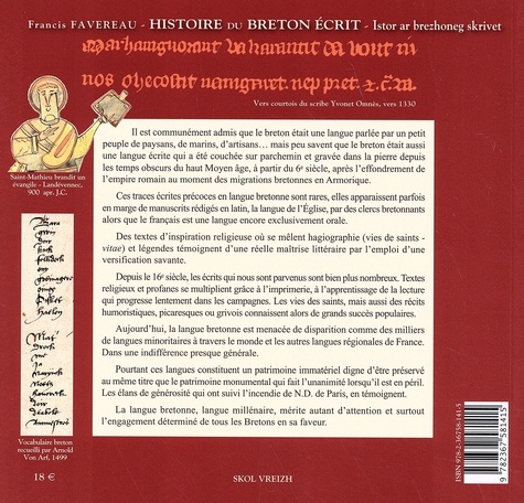 Histoire du breton écrit. Des origines au XVIIIe siècle