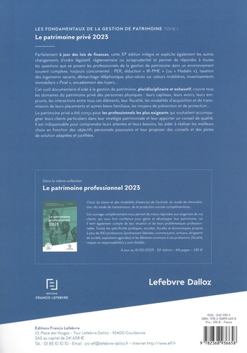 Les fondamentaux de la gestion de patrimoine. Tome 1, Le patrimoine privé  Edition 2023