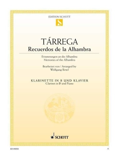 Francisco Tarrega - Recuerdos de la Alhambra - Souvenirs de l'Alhambra. clarinet (in Bb) and piano..