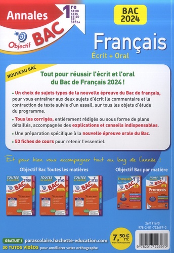 Français écrit + oral 1re STMG ,ST2S, STI2D, STL, STD2A  Edition 2024
