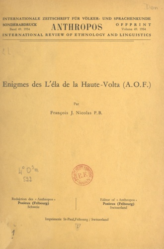Énigmes des L'éla de la Haute-Volta, A.O.F.