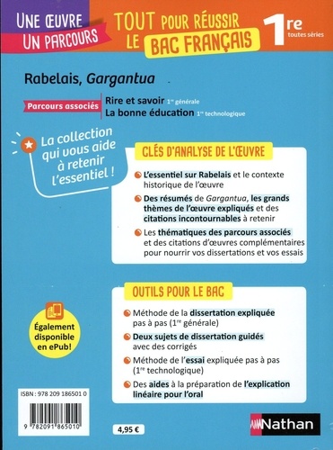 Gargantua Rabelais Avec le parcours Rire et savoir 1re générale ; La bonne éducation 1re technologique