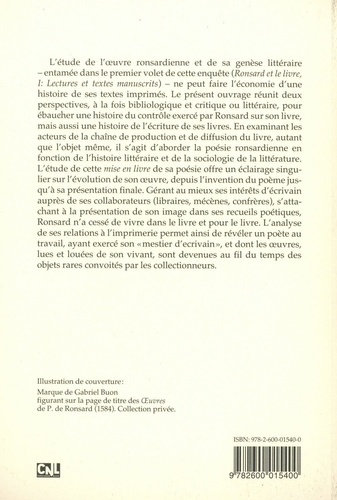 Ronsard et le livre - Etude de critique génétique et d'histoire littéraire. Tome 2, Les livres imprimés