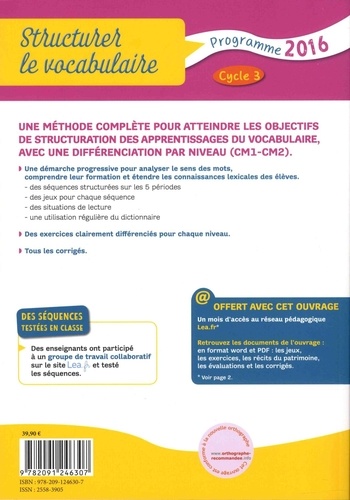 Structurer Le Vocabulaire Cycle 3 Programme 16 De Francoise Picot Grand Format Livre Decitre