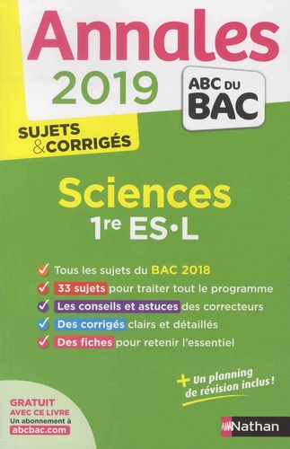 Sciences 1re ES-L. Sujets & corrigés  Edition 2019