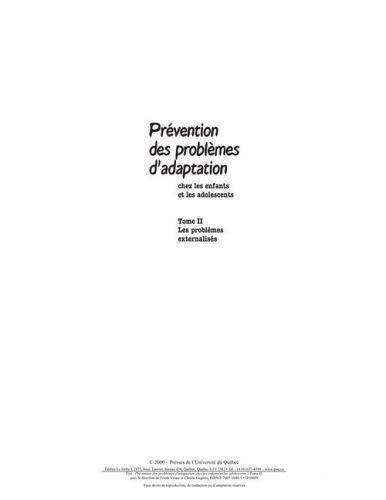 Frank Vitaro - Prevention Des Problemes D'Adaptation Chez Les Enfants Et Les Adolescents, Tome 2 : Les Problemes Externalises.