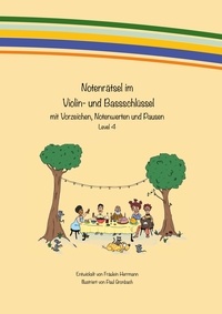 Fräulein Herrmann - Notenrätsel im Violin- und Bassschlüssel - mit Vorzeichen, Notenwerten und Pausen - Level 4.