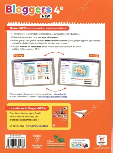 Anglais 4e Cycle 4 A2-->B1 Bloggers NEW Workbook  Edition 2022